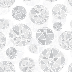 Vector Light Grey Geometric Mosaic Circles With Triangles Repeat Seamless Pattern Background. Can Be Used For Fabric, Wallpaper, Stationery, Packaging.