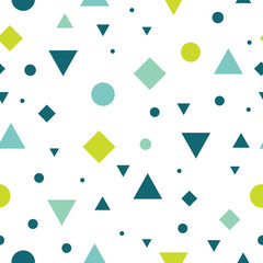 Vector Blue and Green Vintage Geometric Shapes Seamless Repeat Pattern Background. Perfect For Fabric, Packaging, Invitations, Wallpaper, Scrapbooking.