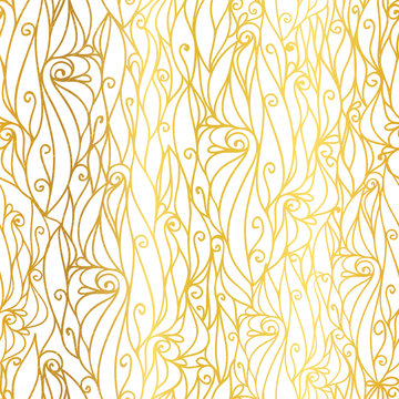 Vector Golden White Abstract Scrolls Swirls Seamless Pattern Background. Great for elegant gold texture fabric, cards, wedding invitations, wallpaper.