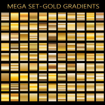 Set of gold gradients.Metallic squares collection,Vector illustration.