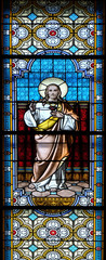 Sacred Heart of Jesus stained glass window in the church of Saint Catherine of Alexandria in...