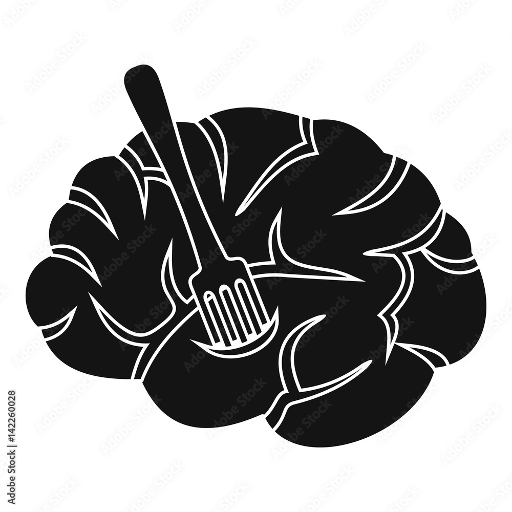 Poster fork is inserted into the brain icon, simple style