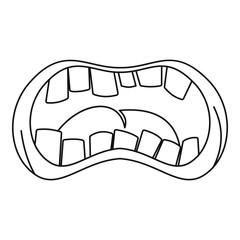 Open mouth with crooked teeth icon, outline style