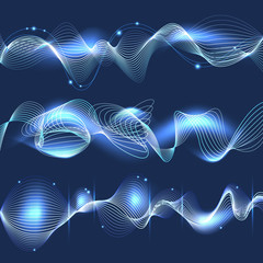 Abstract blue shining wave background. Vector illustration Vector soundtrack symbols, soundwaves shapes. Soundtrack musical wave illustration