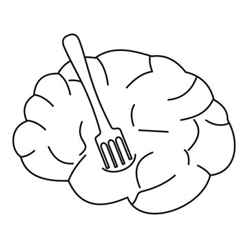 Human brain with fork icon, outline style