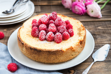 Homemade Vanilla Cheesecake with Raspberries