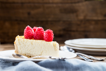 Homemade Vanilla Cheesecake with Raspberries