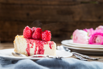 Homemade Vanilla Cheesecake with Raspberries