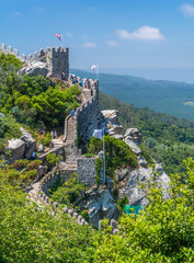 Fototapeta na wymiar Scenic sight of Moorish Castle walls in Sintra, Portugal