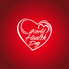 World Health Day lettering. Concept text design with heart. Greeting card. Vector illustration
