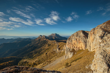 Golden autumn on the slopes of the mountains of the Caucasus and Adygea in the natural park Big Thach