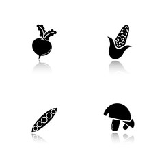 Vegetables drop shadow black icons set