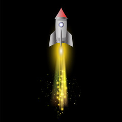 Space Rocket on Night Sky Background. Launching Spacecraft.