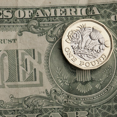 Pound sterling and American dollar exchange rate business concept
