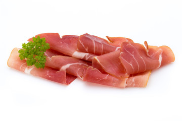 Pork ham slices isolated on white background.