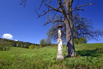 stara kamienna przydrożna figura w Beskidzie Niskim © Jurek Adamski