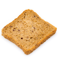 Rye bread slice on a white background.