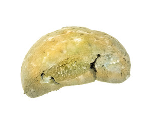 Mould growing old bread isolated on white