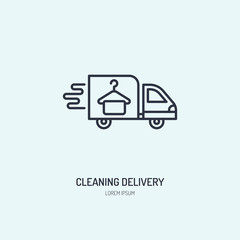 Delivery line icon, fast dry cleaning courier logo. Transportation flat sign, illustration for shipping business.