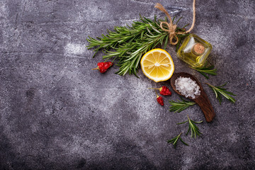 Rosemary, salt, lemon, oil and pepper