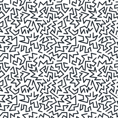 Trendy memphis style seamless pattern inspired by 80s, 90s retro fashion design. Black and white hipster backdrop. Abstract doodle illustration from eighties.