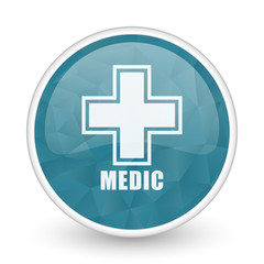 Medic brillant crystal design round blue web icon.