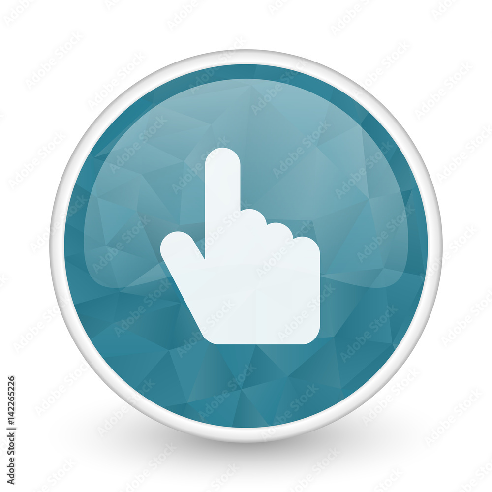 Poster hand, cursor brillant crystal design round blue web icon.
