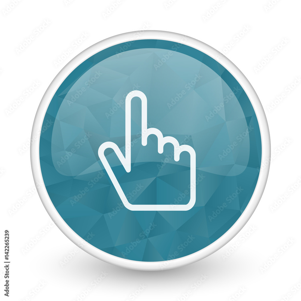Poster cursor hand brillant crystal design round blue web icon.