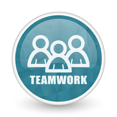 Teamwork brillant crystal design round blue web icon.