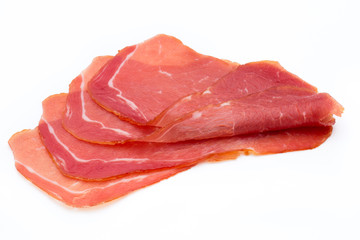 Pork ham slices isolated on white background.