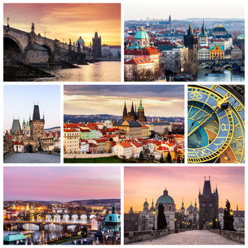 Photo collage from Prague, Czech Republic. Collage includes major landmarks of the city.