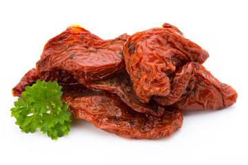 Dried tomatoes isolated on white background.