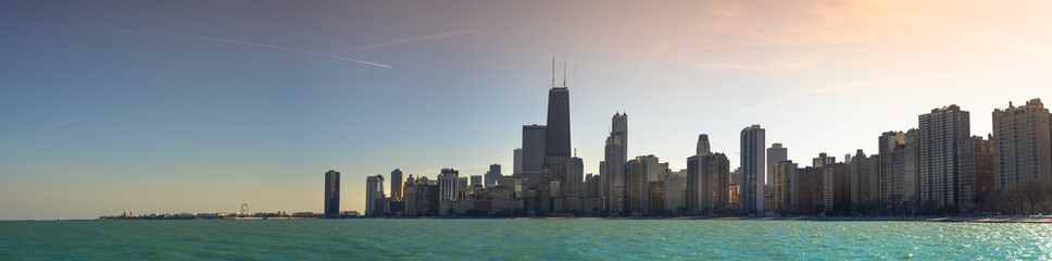 Chicago skyline sunset / sunrise - obrazy, fototapety, plakaty