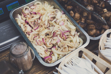 Sandwich bar salads choice in metal containers