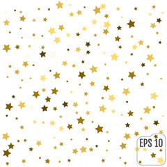 Gold Yellow Starry Background. Vector Confetti Star Background Pattern. Starlight Night.  Golden Starlit Card. Confetti Fall Chaotic Decor.