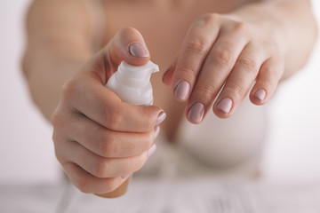 Woman Hands With Natural Manicure Nails Applying Cosmetic Hand Cream On Soft Silky Healthy Skin