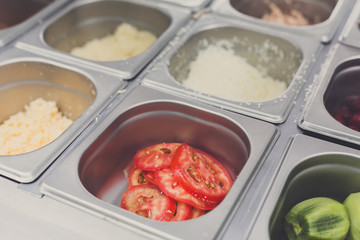 Sandwich bar salads choice in metal containers