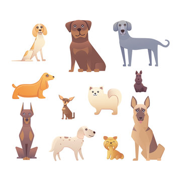 Different type of cartoon dogs. happy dog set vector illustration.