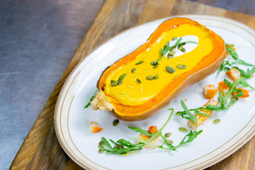 pumpkin soup in a pumpkin