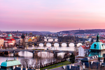 Fototapeta na wymiar Prague panorama city skyline and Charles Bridge, Prague, Czech Republic