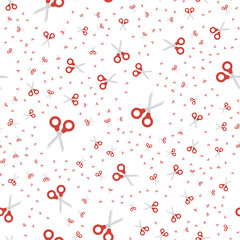 Scissors icon in flat style isolated in a circle. Vector seamless pattern flat illustration EPS 10