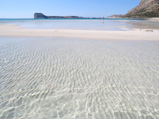 Crystal clear water, sand bars, rocks and islands. Balos Bay, Crete, Greece, Mediterranean