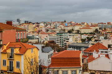 Fototapeta na wymiar Lisbon Panorama with red roofs. Portugal.