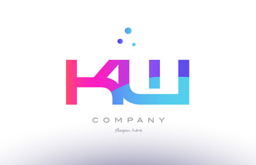 kw k w  creative pink blue modern alphabet letter logo icon template