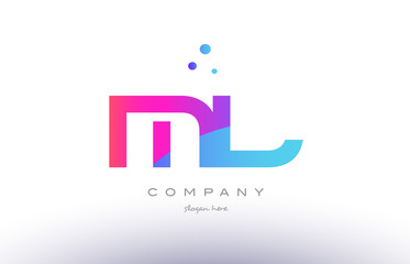 ml m l  creative pink blue modern alphabet letter logo icon template
