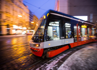 Naklejka na ściany i meble Modern tram in motion blur.