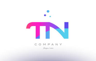 tn t n  creative pink blue modern alphabet letter logo icon template