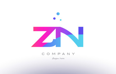 zn z n  creative pink blue modern alphabet letter logo icon template