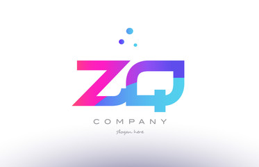 zq z q  creative pink blue modern alphabet letter logo icon template