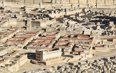 Model of ancient Jerusalem at the time of the second temple.  Including the Herodian Theater,...